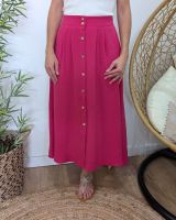 Jupe longue femme fluide boutonnée rose