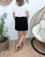 Jupe courte femme velours noire cotelé boutons dorés