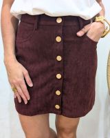 Jupe courte femme velours cotelé rouge bordeaux boutons dorés