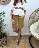 Jupe courte femme velours cotelé camel boutons dorés