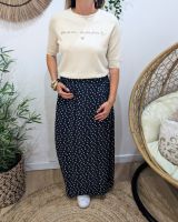 Jupe longue femme fluide marine à pois blancs