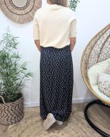Jupe longue femme fluide marine à pois blancs