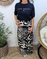 Jupe longue femme fluide beige et marine à motifs Clarissa