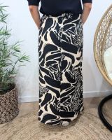 Jupe longue femme fluide beige et marine à motifs Clarissa