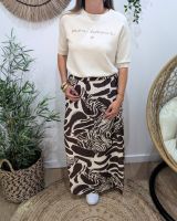 Jupe longue femme fluide beige et marron à motifs Clarissa