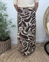 Jupe longue femme fluide beige et marron à motifs Clarissa