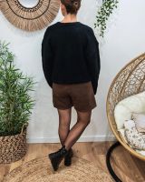 Jupe short femme suédine marron bijou doré