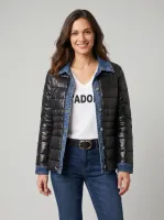Doudoune femme noire rebords jeans