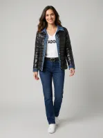 Doudoune femme noire rebords jeans
