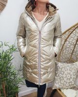 Parka doudoune femme longue épaisse réversible camel et dorée
