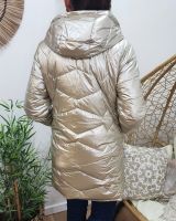 Parka doudoune femme longue épaisse réversible camel et dorée
