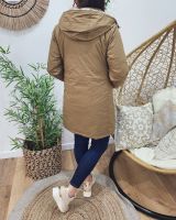 Parka doudoune femme longue épaisse réversible camel et dorée