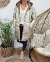 Parka doudoune femme longue épaisse réversible camel et dorée