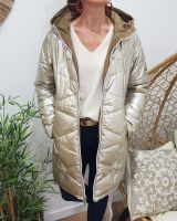 Parka doudoune femme longue épaisse réversible camel et dorée