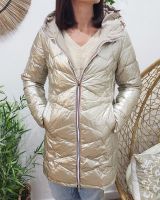 Parka doudoune femme longue épaisse réversible beige et dorée