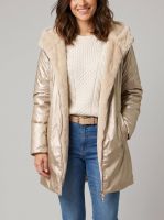 Parka femme dorée réversible fausse fourrure beige Armanda