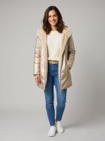 Parka femme dorée réversible fausse fourrure beige Armanda