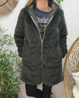 Parka femme longue réversible kaki fausse fourrure kaki
