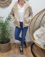 Parka femme dorée réversible fausse fourrure beige Sora