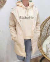 Parka fine femme longue réversible beige et léopard or
