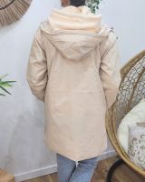 Parka fine femme longue réversible beige et léopard or