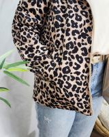 Parka fine femme courte réversible dorée et Léopard noir et beige 