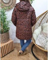 Doudoune longue femme réversible léopard choco et noire