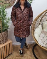 Doudoune longue femme réversible léopard choco et noire
