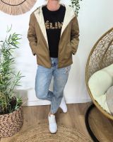 Parka fine femme courte réversible camel et dorée Tina