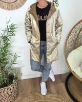 Parka fine femme longue réversible camel et dorée Lydia