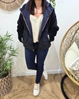Parka femme bleu marine matelassée réversible fausse fourrure Esma