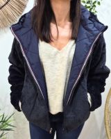 Parka femme bleu marine matelassée réversible fausse fourrure Esma