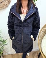 Parka longue femme bleu marine matelassée réversible fausse fourrure Lioba