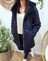 Parka longue femme bleu marine matelassée réversible fausse fourrure Lioba