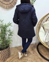 Parka longue femme bleu marine matelassée réversible fausse fourrure Lioba