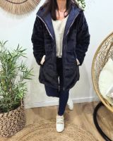 Parka longue femme bleu marine matelassée réversible fausse fourrure Lioba