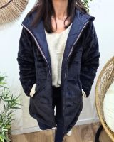 Parka longue femme bleu marine matelassée réversible fausse fourrure Lioba
