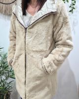 Parka longue femme dorée matelassée réversible fausse fourrure beige Lioba