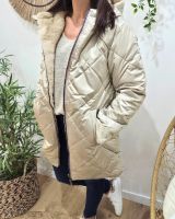 Parka longue femme dorée matelassée réversible fausse fourrure beige Lioba