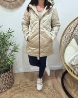 Parka longue femme dorée matelassée réversible fausse fourrure beige Lioba