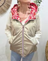 Doudoune femme sans manches dorée et motifs fuchsias orangés réversible