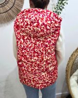 Doudoune femme sans manches dorée et motifs fuchsias orangés réversible