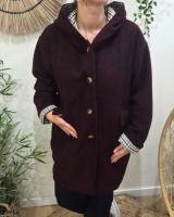 Manteau long femme à capuche poches plaquées revers à carreaux