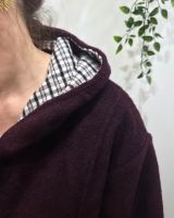 Manteau long femme à capuche poches plaquées revers à carreaux