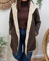 Parka longue femme marron fourrée beige réversible Théia