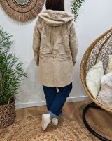 Parka longue femme marron fourrée beige réversible Théia