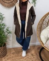 Parka longue femme marron fourrée beige réversible Théia
