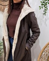 Parka longue femme marron fourrée beige réversible Théia