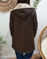 Parka longue femme marron fourrée beige réversible Théia
