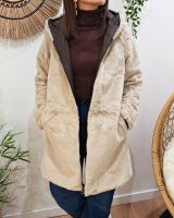 Parka longue femme marron fourrée beige réversible Théia